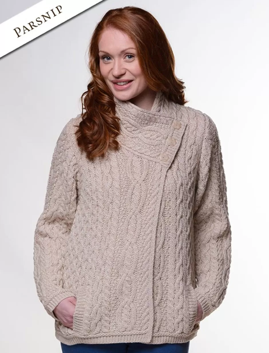 aran_cable_crossover_neck_sweater_2.webp Cardigans, Jackets & Coatigans<Glenaran Aran Cable Crossover Neck Sweater
