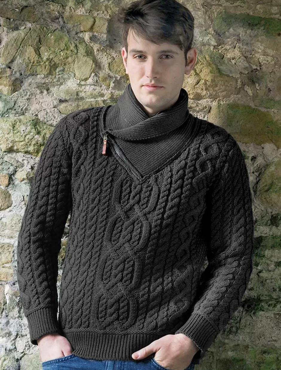 aran_zip_shawl_neck_sweater_2.webp Sweaters<Glenaran Aran Zip Shawl Neck Sweater
