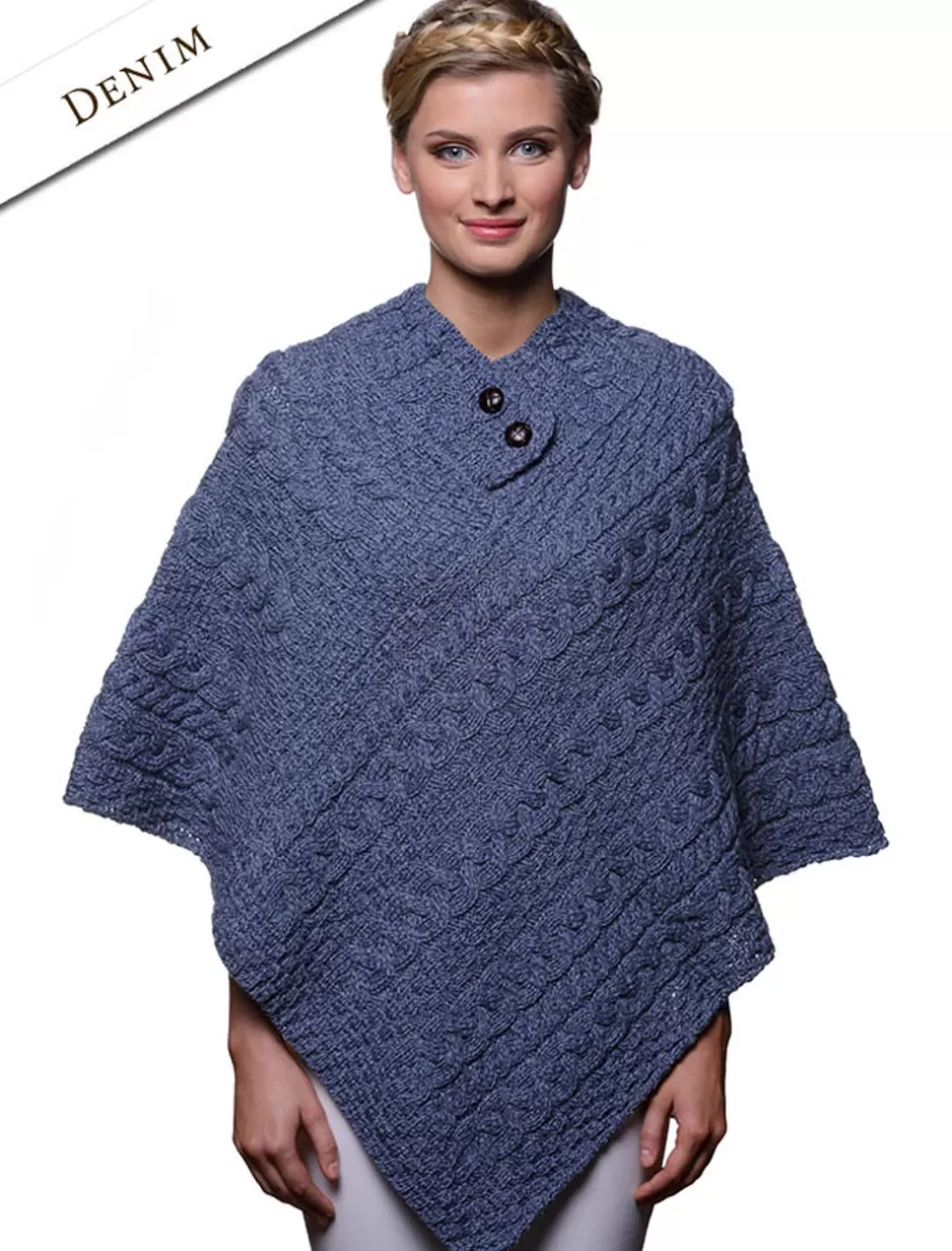 cable_aran_poncho_with_button_detail_5.webp Ponchos, Capes & Shawls<Glenaran Cable Aran Poncho With Button Detail