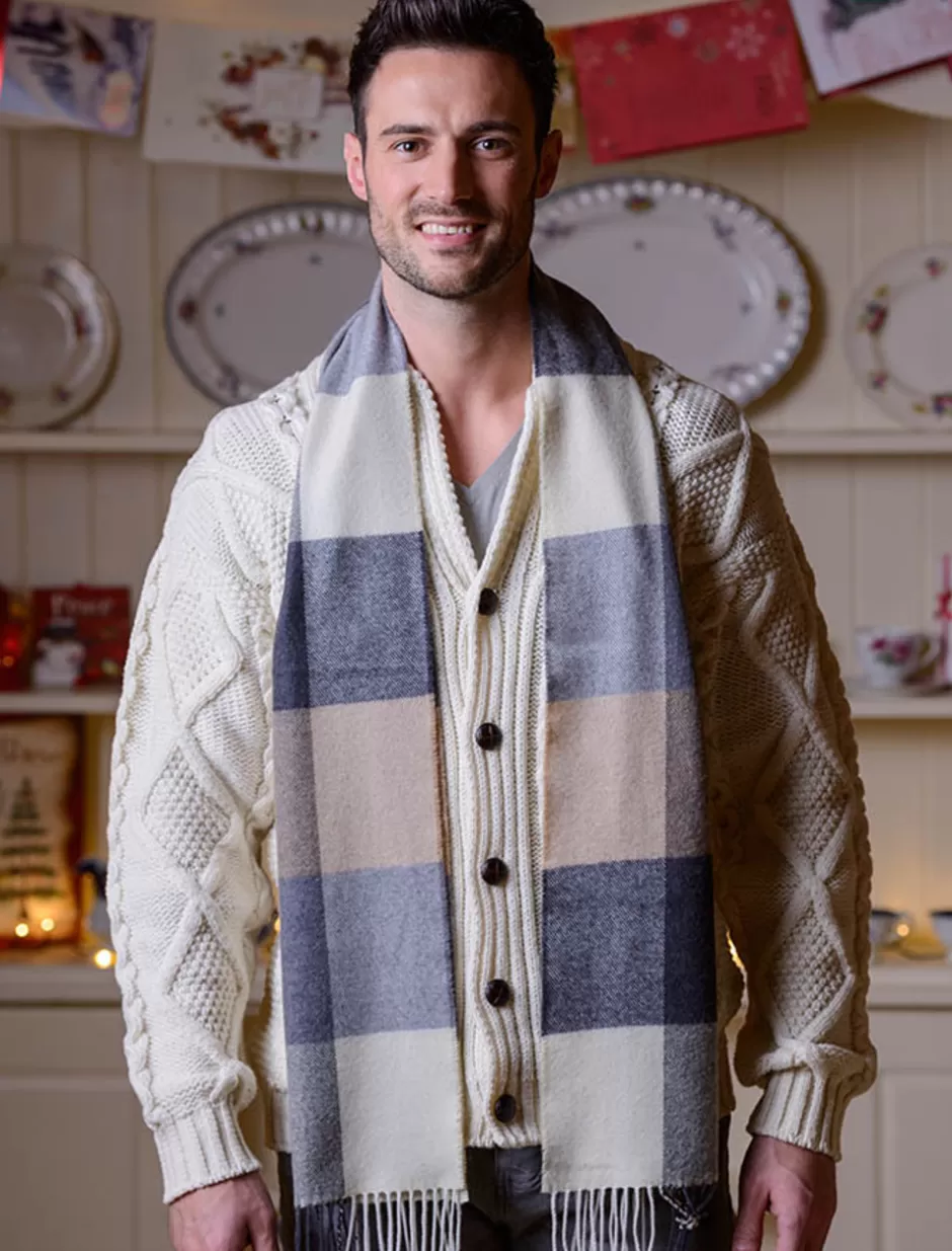 Plaid & Tartan Scarves<Glenaran Fine Merino Check Scarf - Cream Grey Beige
