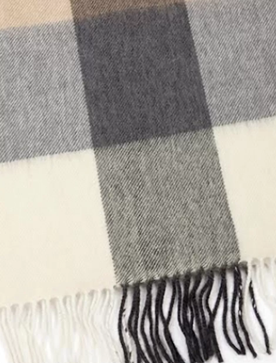 fine_merino_check_scarf__cream_grey_beige_2.webp Plaid & Tartan Scarves<Glenaran Fine Merino Check Scarf - Cream Grey Beige