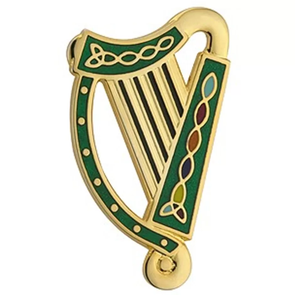 gold_plated_harp_brooch__green_3.webp Jewelry | Jewelry<Glenaran Gold Plated Harp Brooch - Green