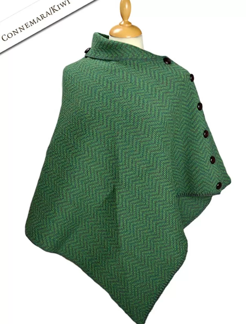 herringbone_merino_poncho_with_button_detail_2.webp Ponchos, Capes & Shawls<Glenaran Herringbone Merino Poncho with Button Detail