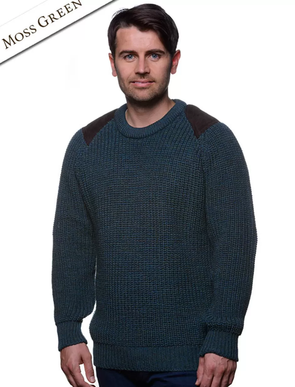 irish_fishermans_ribbed_sweater_with_patches_2.webp Sweaters<Glenaran Irish Fishermans Ribbed Sweater with Patches