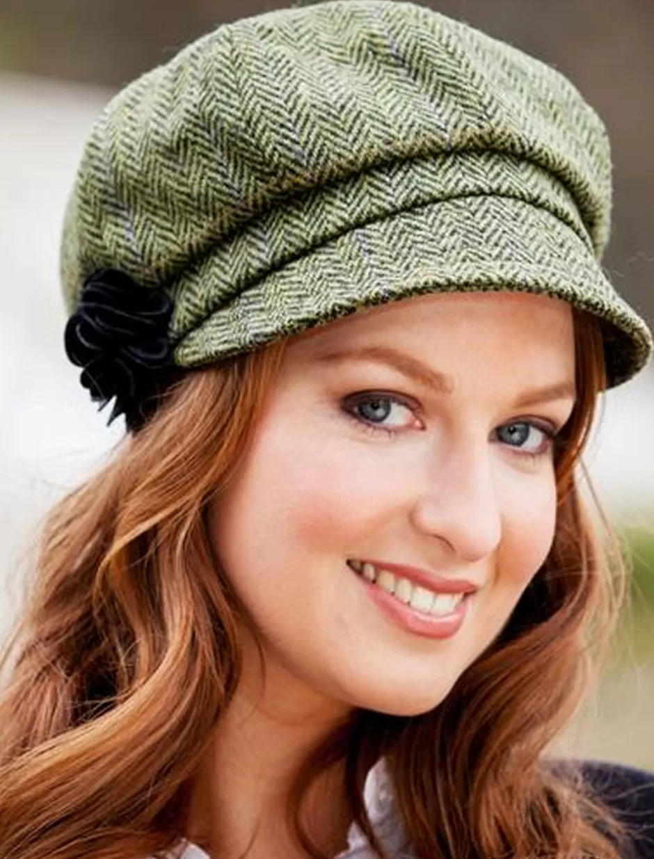 Caps & Hats<Glenaran Ladies Tweed Newsboy Hat - Light Green Plaid