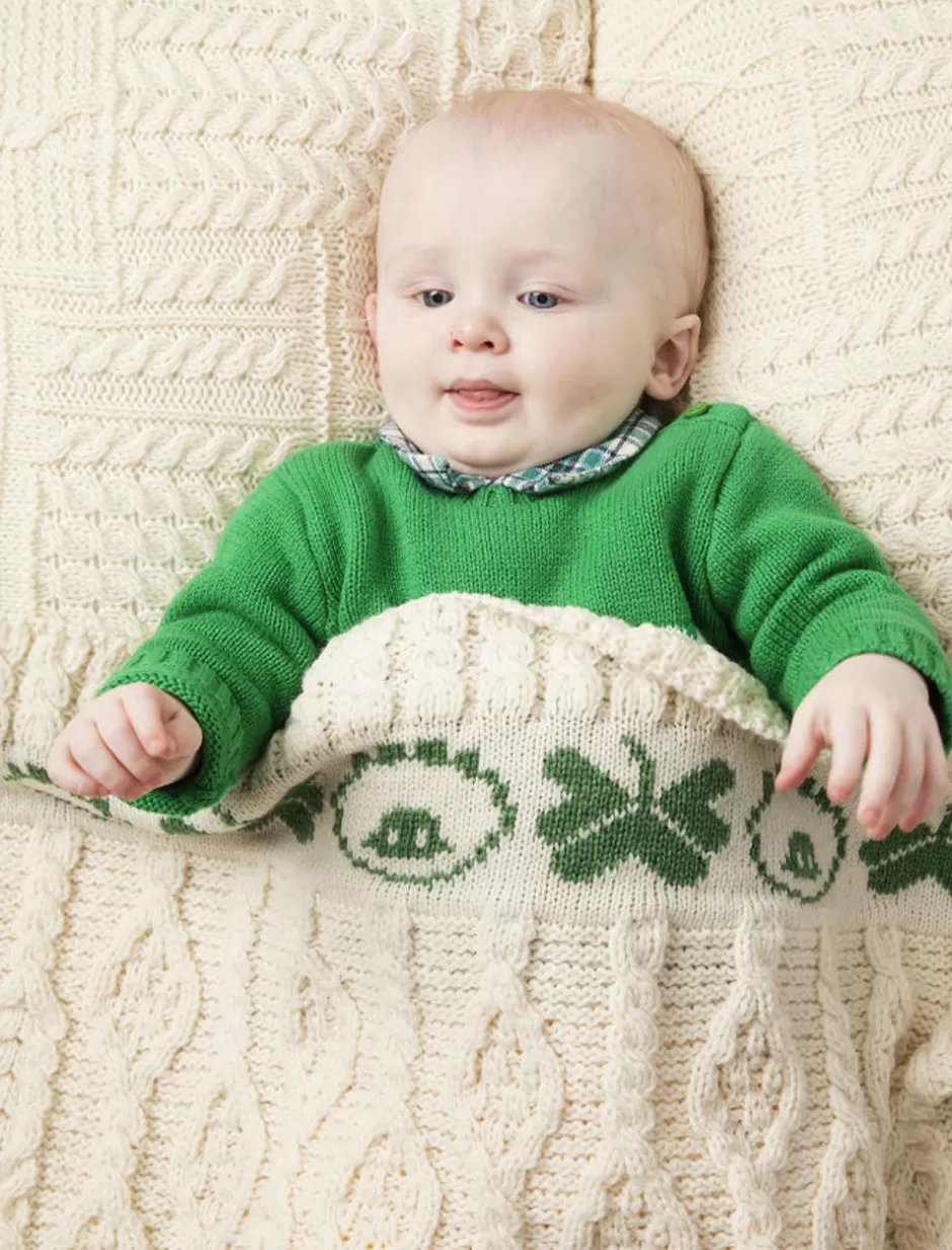 merino_sheep__shamrock_baby_throw_2.webp Knitted Wool Throws | Baby Blankets & Throws<Glenaran Merino Sheep & Shamrock Baby Throw