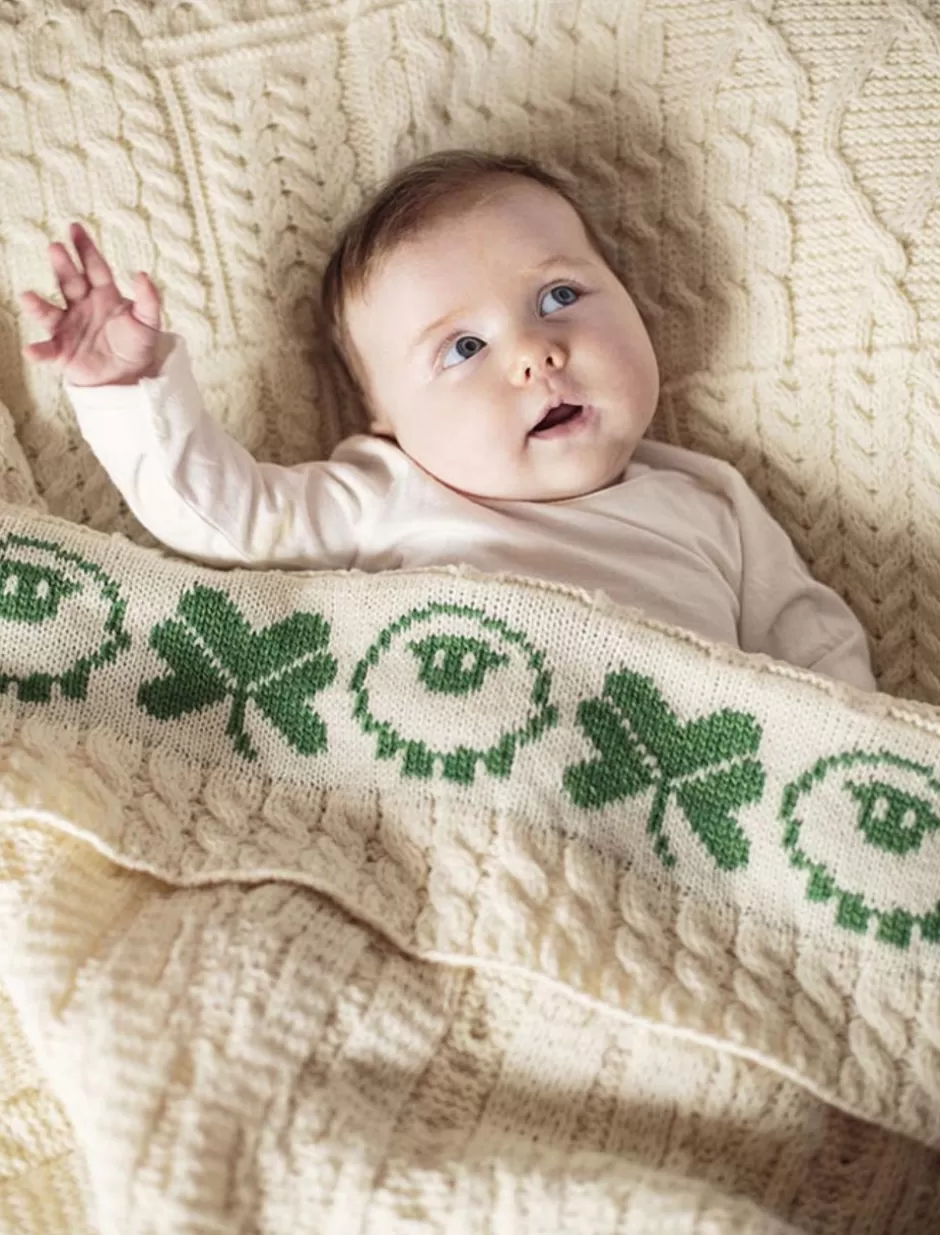 merino_sheep__shamrock_baby_throw_5.webp Knitted Wool Throws | Baby Blankets & Throws<Glenaran Merino Sheep & Shamrock Baby Throw