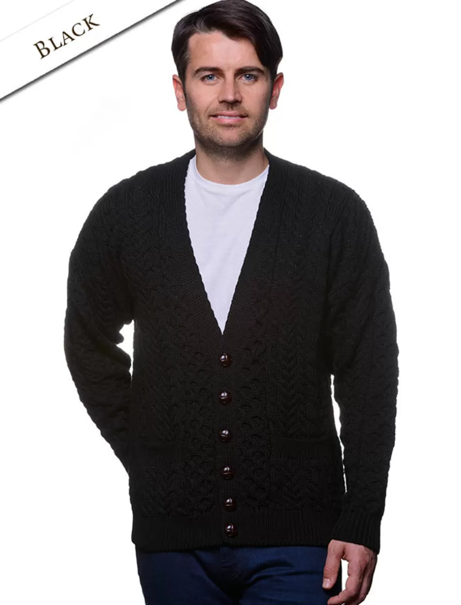 merino_wool_aran_mens_vneck_cardigan_2.webp Cardigans, Jackets & Coats<Glenaran Merino Wool Aran Men's V-Neck Cardigan