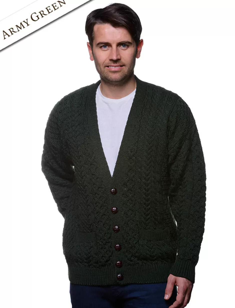 merino_wool_aran_mens_vneck_cardigan_3.webp Cardigans, Jackets & Coats<Glenaran Merino Wool Aran Men's V-Neck Cardigan