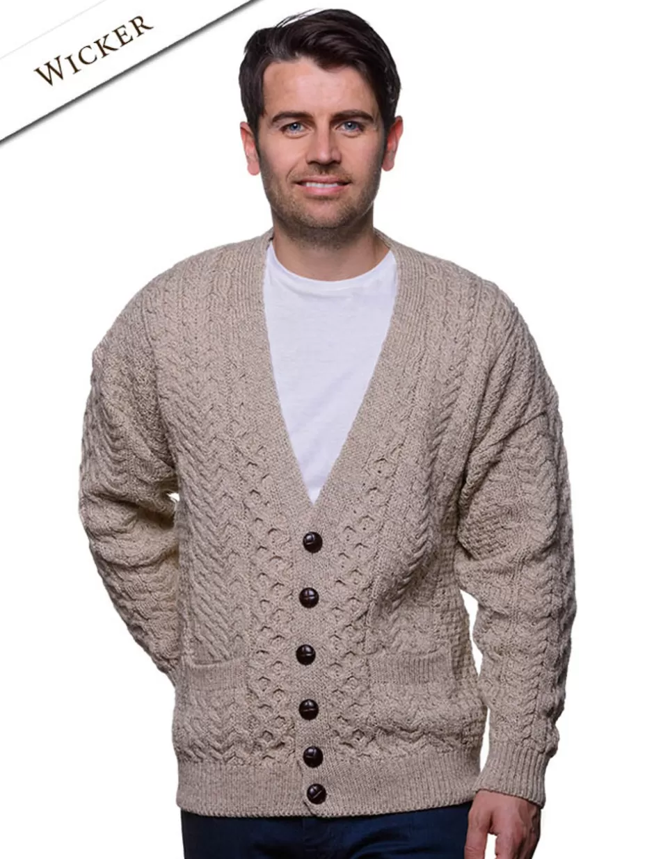 merino_wool_aran_mens_vneck_cardigan_5.webp Cardigans, Jackets & Coats<Glenaran Merino Wool Aran Men's V-Neck Cardigan