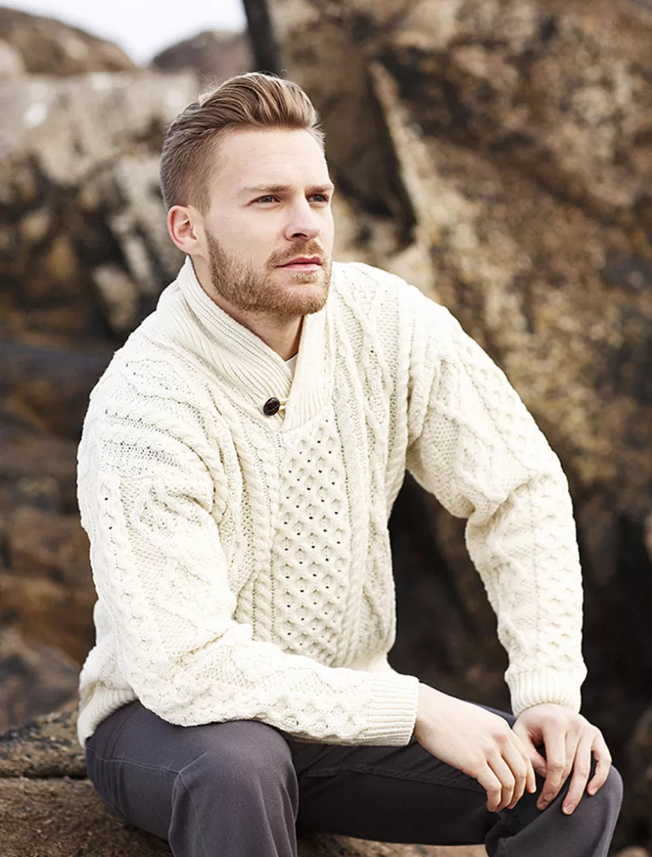 shawl_neck_honeycomb_sweater_2.webp Sweaters<Glenaran Shawl Neck Honeycomb Sweater
