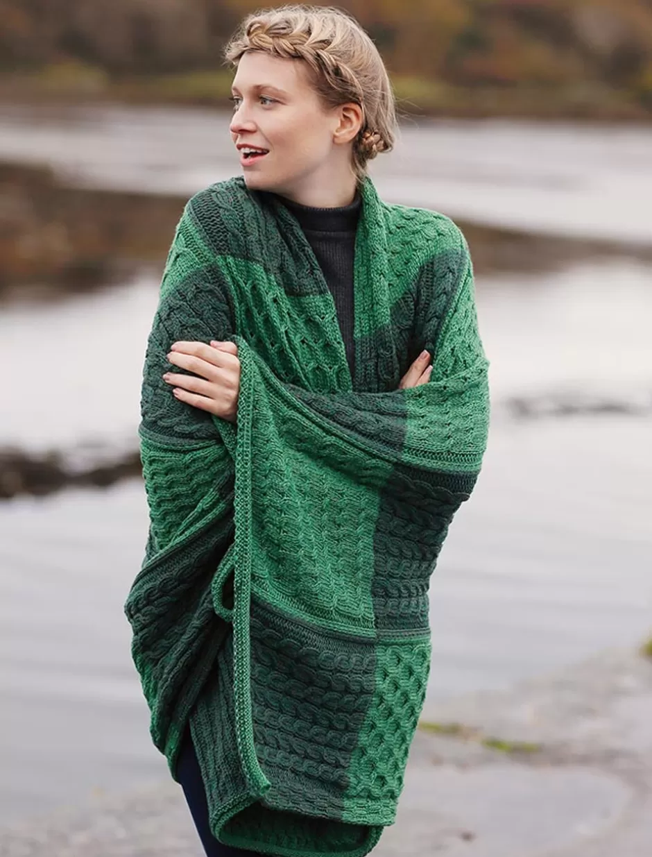 Knitted Wool Throws<Glenaran Two-Tone Aran Patchwork Throw