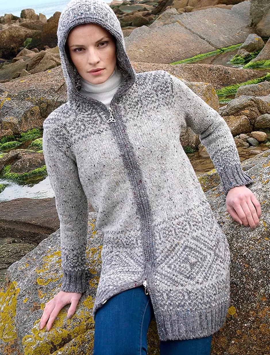 Cardigans, Jackets & Coatigans<Glenaran Women's Fair Isle Long Hooded Coatigan with Celtic Knot Zipper Pull