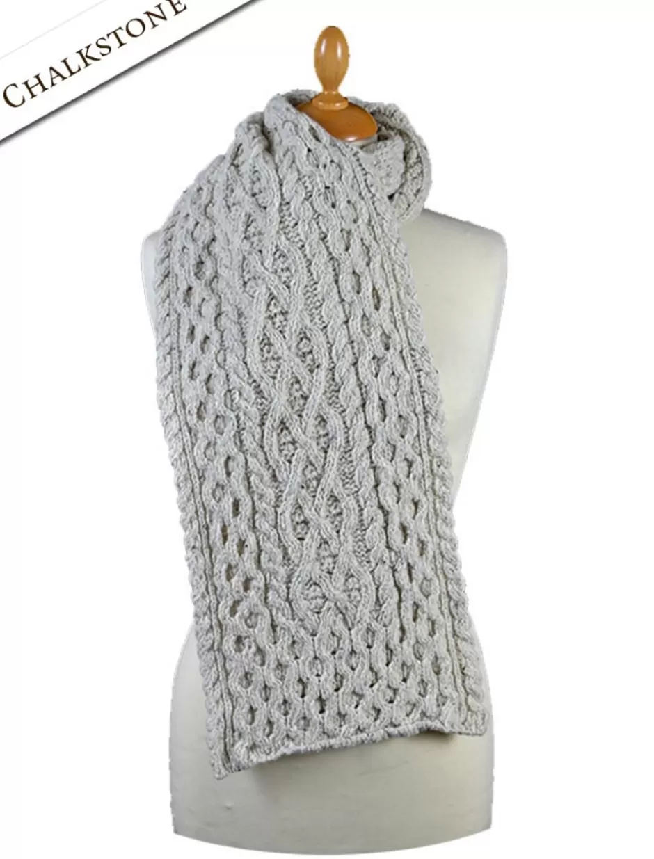 womens_wool_cashmere_aran_honeycomb_scarf_4.webp Knitted Wool Scarves<Glenaran Women's Wool Cashmere Aran Honeycomb Scarf